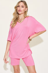 Basic Bae V-Neck Drop Shoulder T-Shirt & Shorts Set – Comfortable Two-Piece Loungewear
