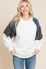 Culture Code Faux Fur Raglan Sleeve Sweatshirt - Stylish Color Block Warmth