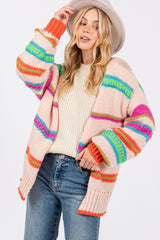 SAGE + FIG Women's Rainbow Striped Knit Cardigan - Stylish Open Front