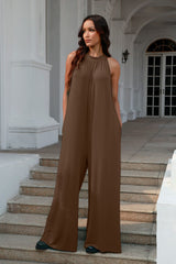 Trendy Sleeveless Jumpsuit with Tie Back & Cutout Design - Double Take