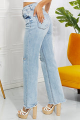 Vervet by Flying Monkey High Waist 90's Dad Jeans - Distressed & Light Wash