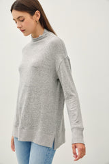 Versatile Side Slit Mock Neck Long Sleeve Tunic by Be Cool
