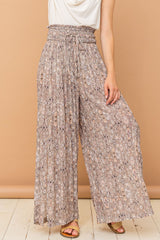 Trendy Printed Smocked Waist Slit Wide Leg Pants - Comfort & Style