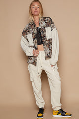 POL Contrast Sleeves Floral Jacquard Button-Down Shirt for Elegant Style