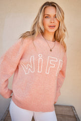 WIFEY & Heart Round Neck Sweater - Cozy Romantic Fashion for Casual Comfort