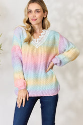 BiBi Rainbow Gradient Crochet Detail Sweater with Elegant Tassels