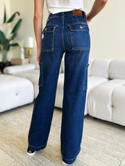 Judy Blue Women's High Waist Straight Leg Cargo Jeans - Stylish & Functional
