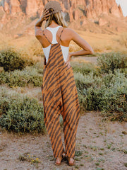 Trendy Animal Print V-Neck Sleeveless Jumpsuit with Pockets - Full Size