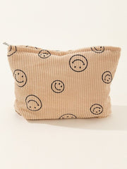 Zenana Corduroy Smile Clutch Bag - Trendy Pinstripe Design with Charming Smiley Face