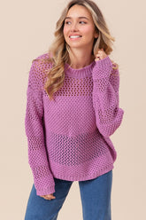 BiBi Women's Openwork Knit Long Sleeve Top - Chic & Versatile