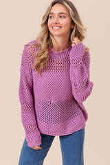 BiBi Women's Openwork Knit Long Sleeve Top - Chic & Versatile