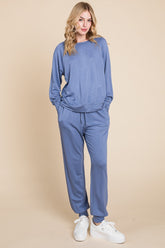 Women's Stylish Raglan Sleeve Lounge Set - Comfortable Round Neck Top & Pants