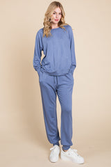 Women's Stylish Raglan Sleeve Lounge Set - Comfortable Round Neck Top & Pants