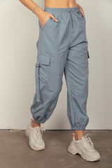 VERY J Y2K Elastic Waist Cargo Pants with Utility Pockets - 100% Nylon