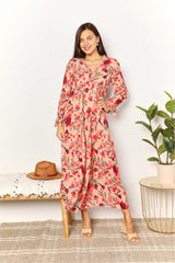 Elegant Double Take Floral Frill Trim Flounce Sleeve Maxi Dress
