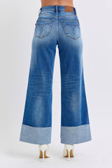 Judy Blue Women's Distressed High Waist Wide Leg Jeans - Trendy Denim with Edge