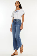 Kancan High Rise Slim Wide Leg Jeans - Comfort Stretch Denim with Raw Hem