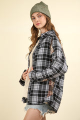 Women's Oversized Plaid Shirt with Raw Edge Details - Perfect Fall Fashion