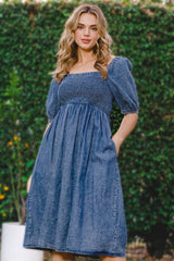 ODDI Full Size Washed Smocked Puff Sleeve Dress - Trendy & Comfortable