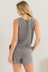 Elegant HYFVE V-Neck Wide Strap Cotton Romper - Perfect for Any Occasion