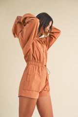 Mable Snap Down Long Sleeve Hooded Romper - Versatile & Comfortable Fashion
