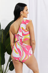 Marina West Swim Retro Vitamin C Asymmetric Ruffle Cutout Swimsuit in Pink