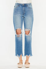 Kancan Distressed Frayed Hem Cropped Jeans - Trendy Women's Denim