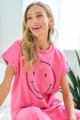 First Love Smile Face Relaxed Cotton T-Shirt with Drop Shoulder