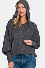Zenana Brushed Hacci Drop Shoulder Cropped Hoodie - Trendy, Soft & Lightweight