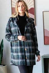 Heimish Plaid Hooded Cardigan with Button Down Long Sleeves