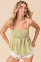 Trendy BiBi Fringed Hem Smocked Cami Top - 100% Cotton