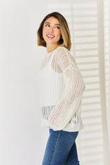 HYFVE Women's Openwork Knit Top with Ribbed Trim - Long Sleeve