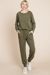 Stylish Women's Round Neck Raglan Sleeve Lounge Set - Top & Pants