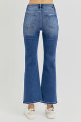 RISEN Women's Distressed High Rise Crop Flare Jeans - Trendy Denim Fashion