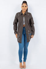American Bazi Distressed Denim Jacket – Stylish Button-Up for Any Occasion