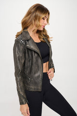 Coalition LA Studded Classic Women's Moto Faux Leather Jacket - Vegan Leather