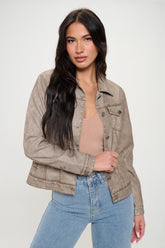 Coalition LA Women's Vegan Leather Cargo Shacket - Stylish Button-Down Spring Jacket