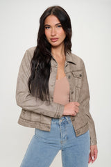 Coalition LA Women's Vegan Leather Cargo Shacket - Stylish Button-Down Spring Jacket