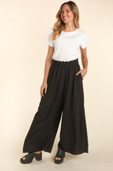 Women's Elastic Waist Wide Leg Pants with Pockets - Trendy & Comfortable Trousers
