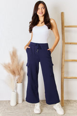 RISEN Women's Drawstring Relaxed Cargo Wide Leg Pants | Breathable & Flexible