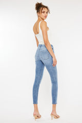 Kancan High Waist Skinny Jeans with Cat's Whiskers Distress - Trendy & Flattering