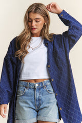 J.NNA Rhombus Stitched Denim Shacket - Stylish Button-Up Layer