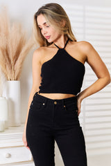 Trendy Ribbed Halter Neck Cropped Knit Top - Basic Bae