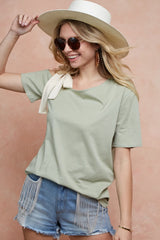 BiBi Women's One Shoulder Tied Ribbon Short Sleeve T-Shirt - Trendy & Feminine
