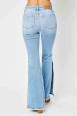 Judy Blue Women's Mid Rise Raw Hem Flare Jeans - Light Wash