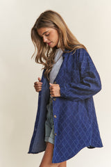 J.NNA Rhombus Stitched Denim Shacket - Stylish Button-Up Layer