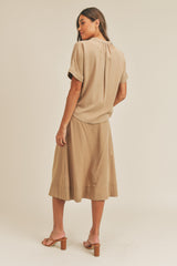 Chic MABLE Short Sleeve Top & Button Down Midi Skirt Set for Effortless Elegance