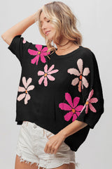 BiBi Floral Pattern Cropped Sweater - Trendy Fall Fashion Knitwear