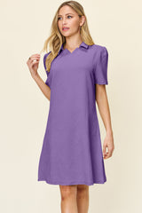 Stylish Texture Collared Short Sleeve Dress - Double Take Collection