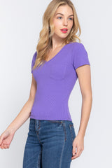 ACTIVE BASIC Women's V-Neck Ribbed Short Sleeve Knit T-Shirt – Trendy & Comfortable